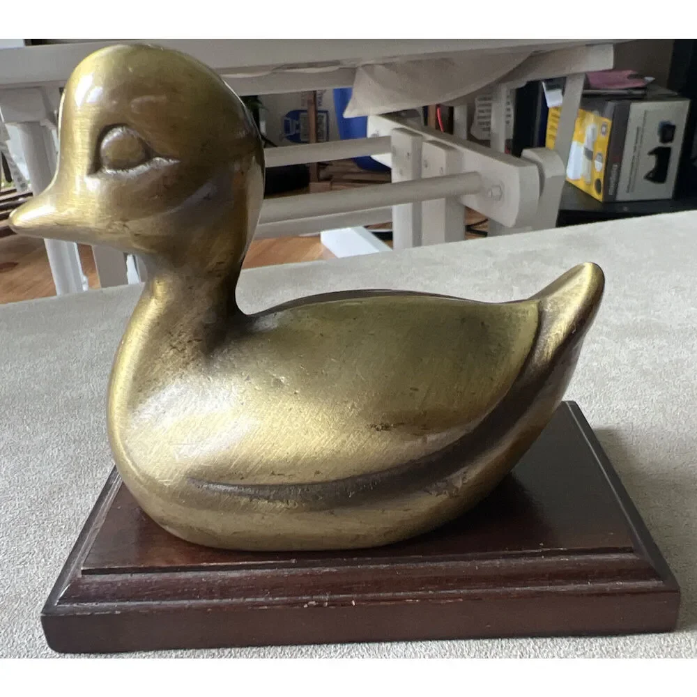 Vintage Brass Duckling Decoy paper weight figure 4”x3-1/4”- Mint